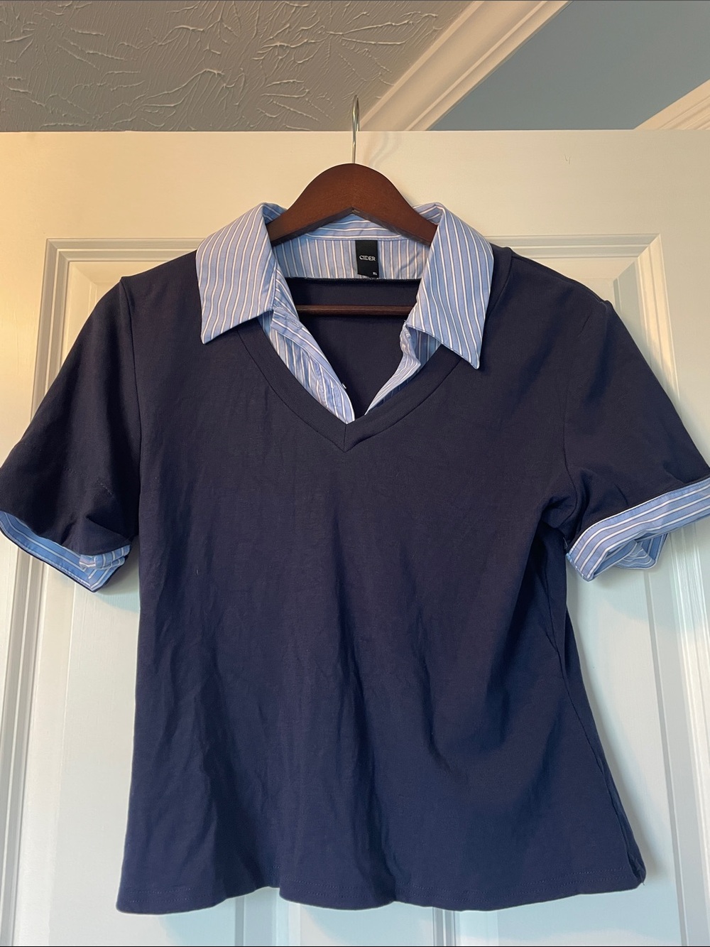 Cider Navy Layered Polo with Light Blue Stripe Collar